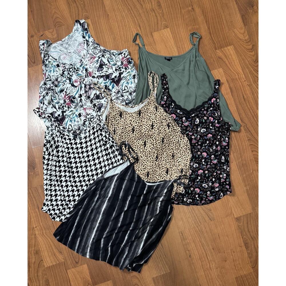 Torrid Set of 6 Knit Sleeveless Cami Tops Lot Adjustable Straps Assorted Pattern